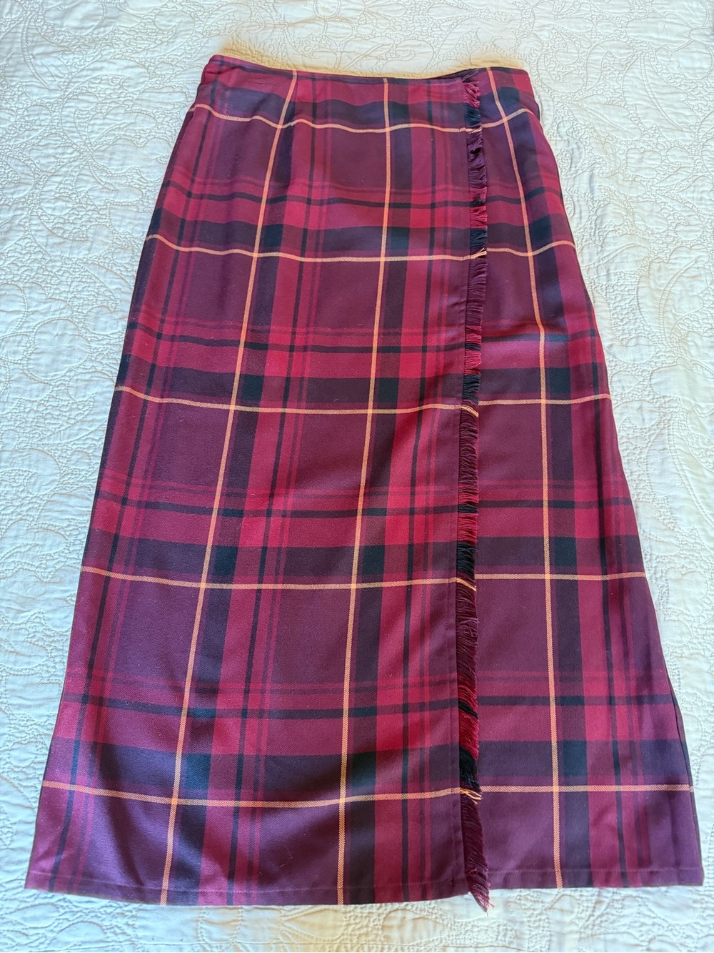 Vintage 90s Tartan Plaid Fringe Ankle Maxi Wrap Skirt 14 Holiday Heritage Prep - Picture 5 of 11